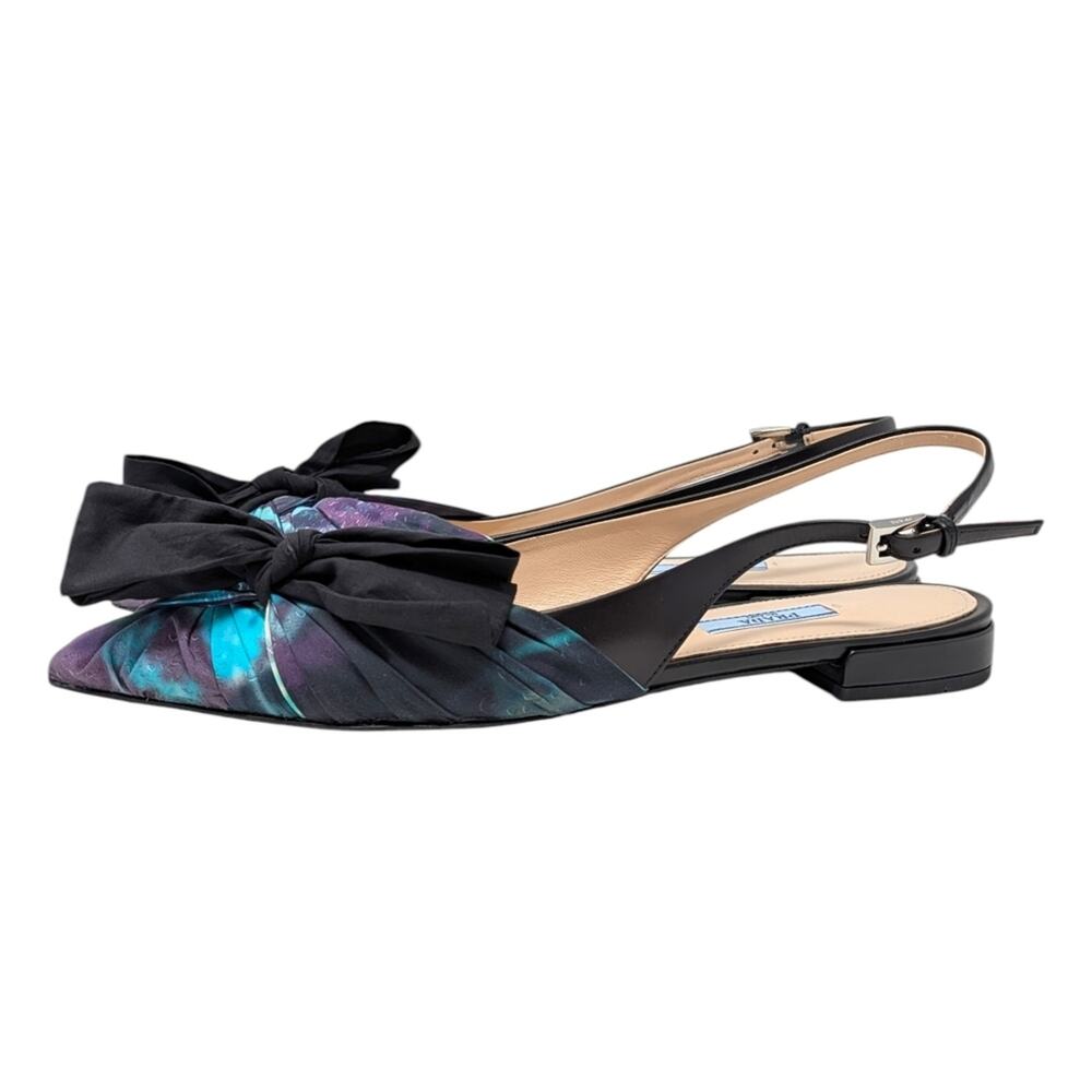 Prada Limited Edition Pointed Toe Slingback Bow Flat Purple Black Print 39.5 | 9 - Picture 6 of 13